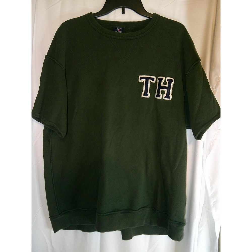 Tommy Hilfiger Oversized Green T-Shirt with TH Logo Casual Short Sleeve Large